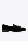 Ferragamo Donovan Tassel Velvet Loafers In Black