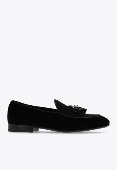 Ferragamo Donovan Tassel Velvet Loafers In Black