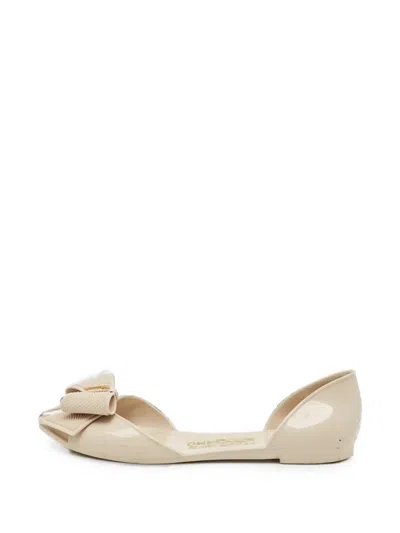 Pre-owned Ferragamo D'orsay Bow-detail Ballet Flats In Neutral