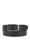 Ferragamo Black Reversible Belt With Gancini Buckle Belt In Grained Leather Man