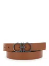 Ferragamo Beige Reversible Belt With Gancini Buckle Closure In Grained Leather Man In Brown