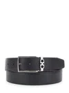 Ferragamo Black Reversible Belt With Gancini Buckle Belt In Grained Leather Man