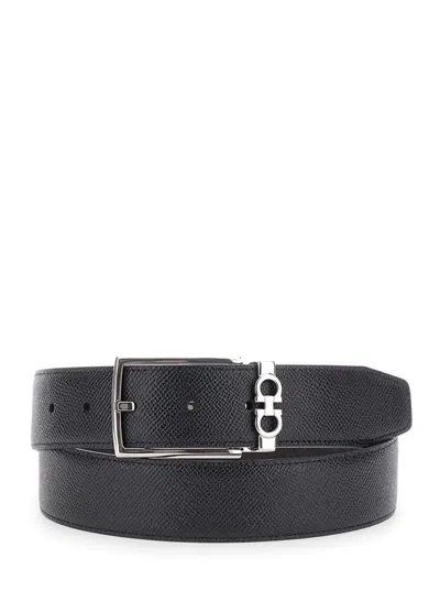 FERRAGAMO BLACK REVERSIBLE BELT WITH GANCINI BUCKLE BELT