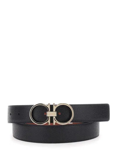 FERRAGAMO BLACK REVERSIBLE BELT WITH GANCINI BUCKLE CLOSURE