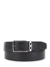 Ferragamo Black Reversible Belt With Gancini Buckle Belt In Grained Leather Man