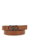 Ferragamo Beige Reversible Belt With Gancini Buckle Closure In Grained Leather Man In Brown