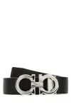 Ferragamo Adjustable Reversible Leather Belt With Textured Finish In Black