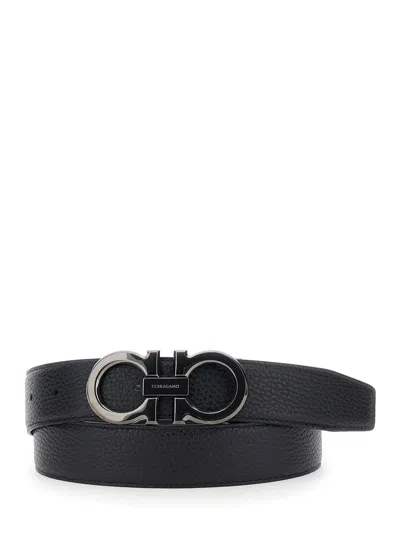 FERRAGAMO BLACK BELT WITH GANCINI BUCKLE CLOSURE IN LEATHER MAN