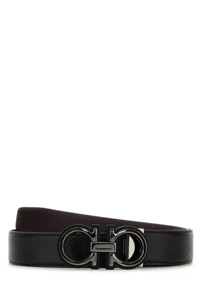 Ferragamo Reversible Leather Belt With Buckle Detail In Black