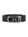 Ferragamo Reversible Belt With Brushed Finish Gancini In Black