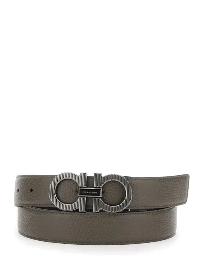 FERRAGAMO GREY REVERSIBLE BELT WITH GANCINI BUCKLE IN LEATHER MAN