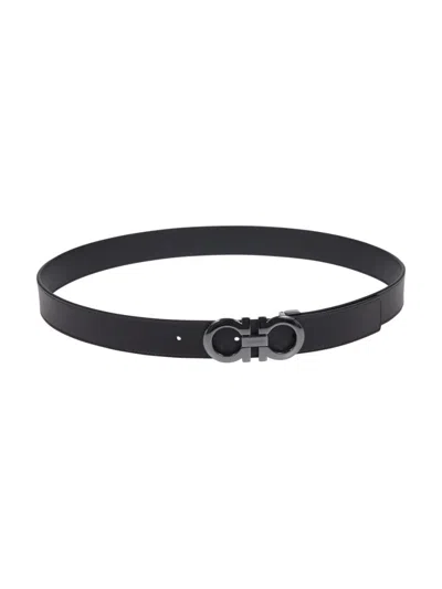 Ferragamo Double-sided Adjustable Gancini Belt In Black