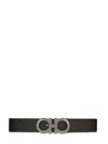 Ferragamo Double Adjustable Belt With Polished Finish In Black