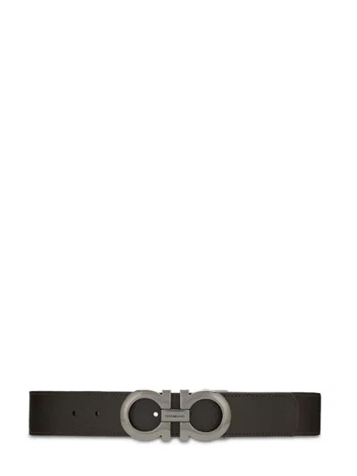 Ferragamo Double Adjustable Belt With Polished Finish In Black