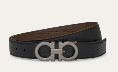 Ferragamo Double Adjustable Calf Leather Belt In Nero/clay