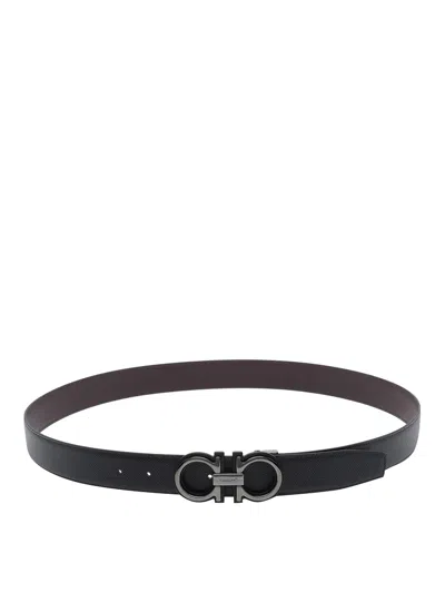 Ferragamo Double Adjustable Gancini Belt In Black