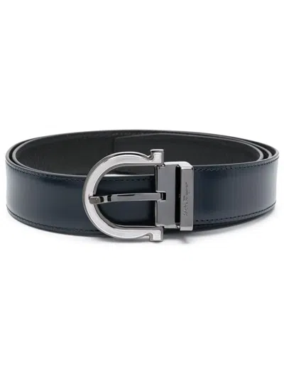 Ferragamo Double Adjustable Gancini Belt In Blue