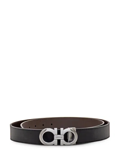 Ferragamo Double Adjustable Gancini Hook Belt In Nero/hickory