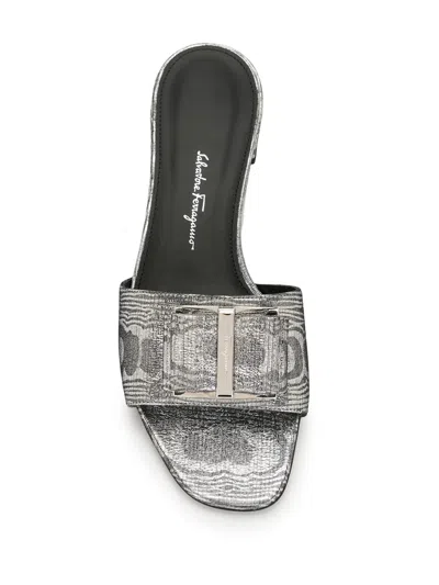 Ferragamo Double Bow 30mm Sandals In Silver