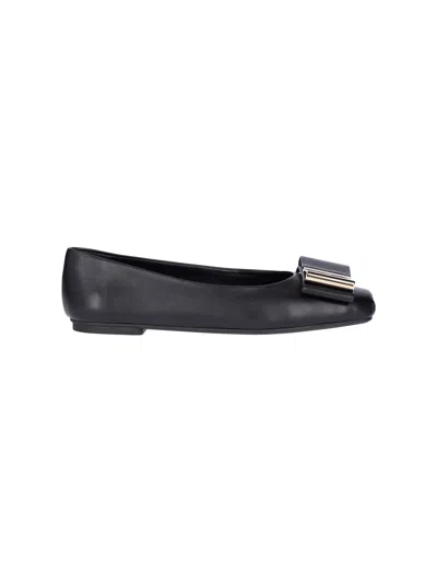 Ferragamo Double Bow Ballet Flats In Black