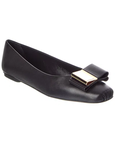 Ferragamo Double Bow Leather Ballet Flat In Burgundy