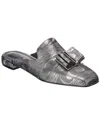 Ferragamo Double Bow Suede Mule In Silver
