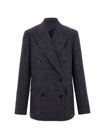 Ferragamo Double Breasted Blazer In Blue