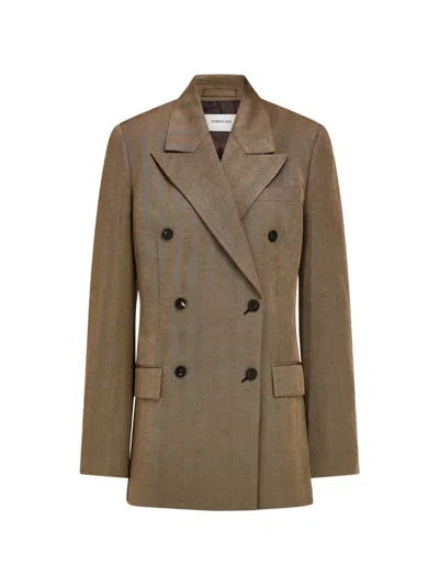 Ferragamo Double-breasted Blazer In Gray