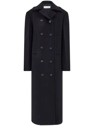 Ferragamo Cashmere Blend Double Breasted Coat In Black