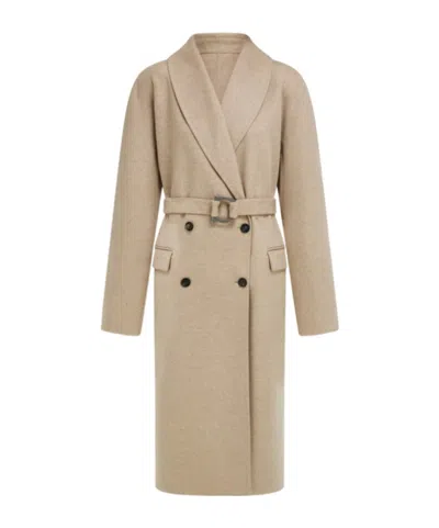 Ferragamo Double Breasted Coat In Neutral