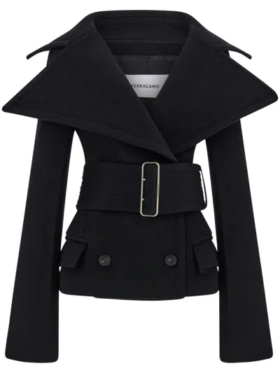 Ferragamo Double-breasted Jacket In Black