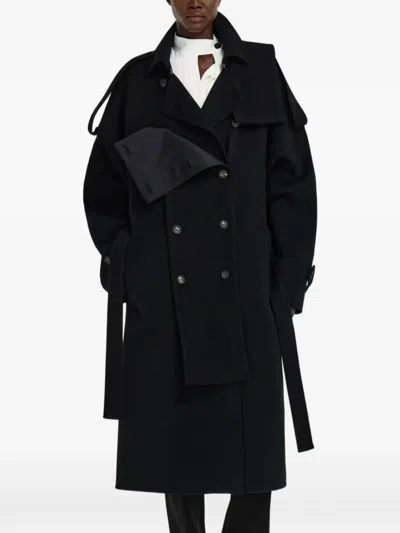 Ferragamo Double Breasted Oversize Coat In Black