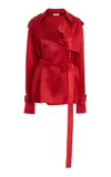 Ferragamo Double-breasted Satin Blouse In Red