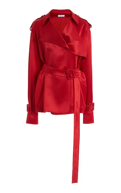 Ferragamo Double-breasted Satin Blouse In Red