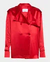 Ferragamo Double-breasted Satin Jacket In Black
