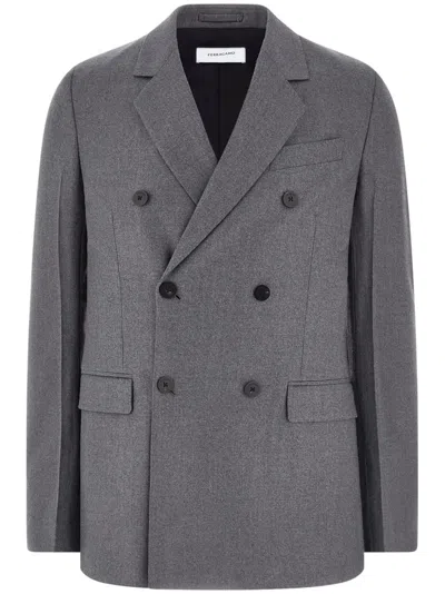 Ferragamo Double-breasted Wool Blazer In Gray