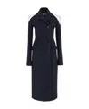 Ferragamo Long Blue Coat With Contrasting Detachable Hood In Wool Woman In Black