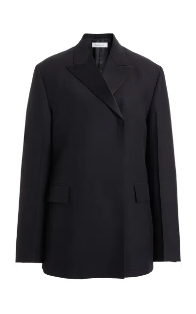 Ferragamo Double-breasted Wool-faille Blazer In Black