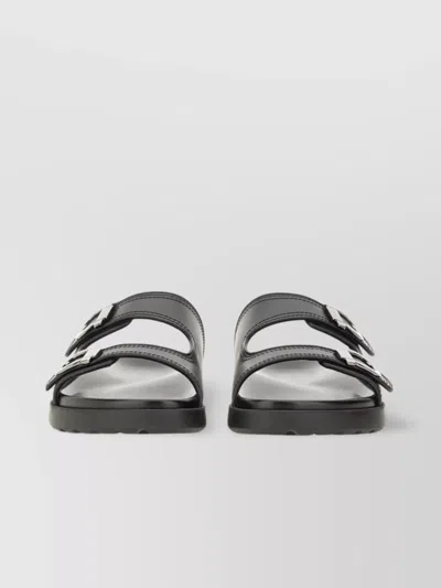 Ferragamo Double Buckle Flat Sole Sandal In Gray