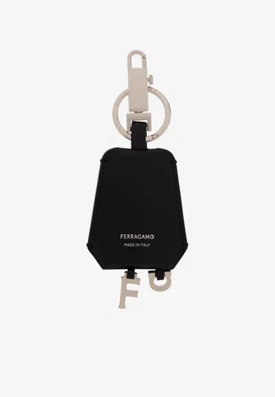 Ferragamo Double Charm Leather Keyring In Black