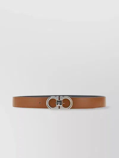 Ferragamo Double-face Leather Belt Gancini Logo In Brown