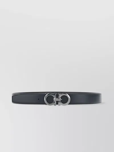Ferragamo Double-face Leather Belt Gancini Logo In Black