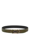 Ferragamo Double Finish Buckle Reversible Gancini Belt In Green