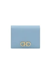 Ferragamo French Bi-fold Wallet In Grained Leather In Blue