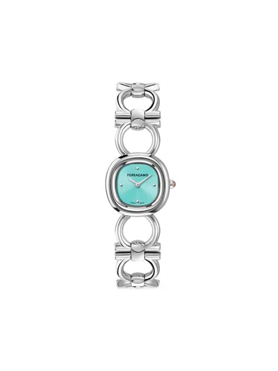Ferragamo Double Gancini 25mm In Stainless Steel/blue