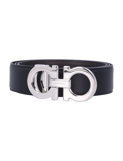 FERRAGAMO DOUBLE GANCINI ADJUSTABLE AND REVERSIBLE LEATHER BELT