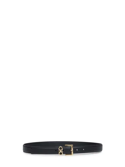 Ferragamo Black Smooth Leather Double Gancini Belt