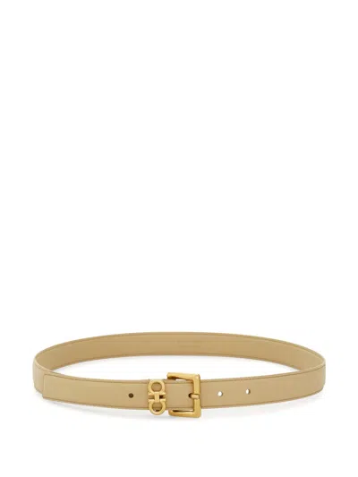 Ferragamo Double Gancini Belt In Neutrals