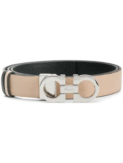 Ferragamo Double Gancini Belt In Neutrals