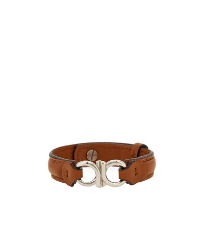 Ferragamo Double Gancini Bracelet In Brown